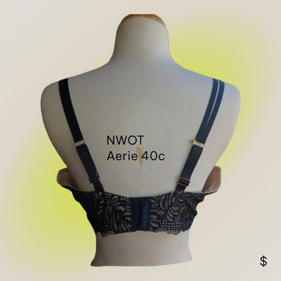 New Aerie Black Underwire Bra with Floral Pattern 40C - Picture 2 of 2